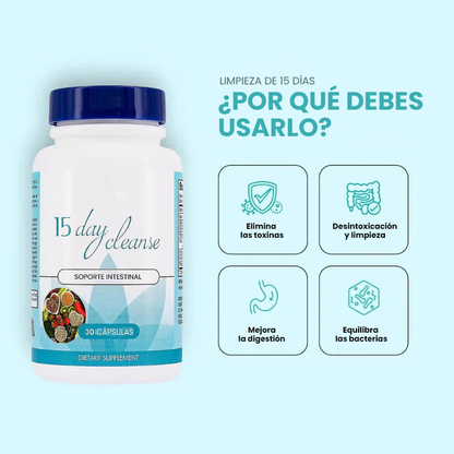 Detox - Limpieza de 15 Días | Soporte Intestinal y de Colon | Sin Cafeína