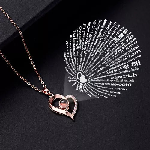 Collar de Corazón "Te Amo" en 100 Idiomas + Caja Lujo