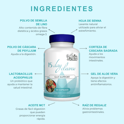 Detox - Limpieza de 15 Días | Soporte Intestinal y de Colon | Sin Cafeína